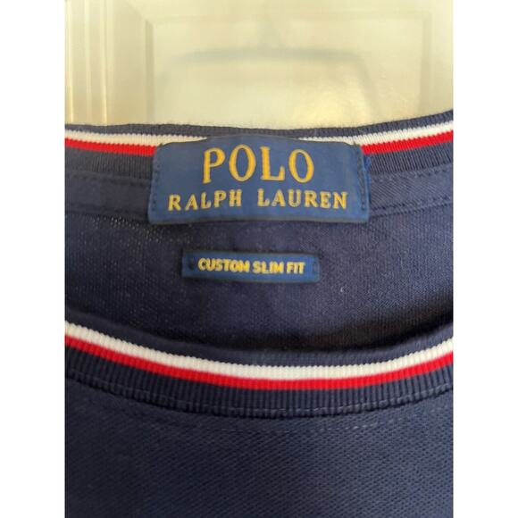 Polo Ralph Lauren Mens X Large Shirt Custom Slim Fit Navy Blue Red White Collar - Picture 2 of 6